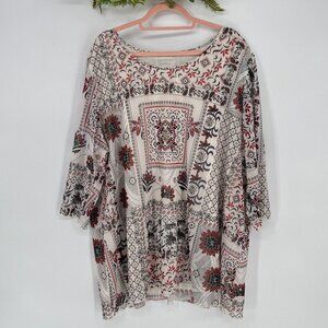 Catherines Floral Print Mesh Blouse Size 2X Fairy Boho Relaxed Fit Career Office